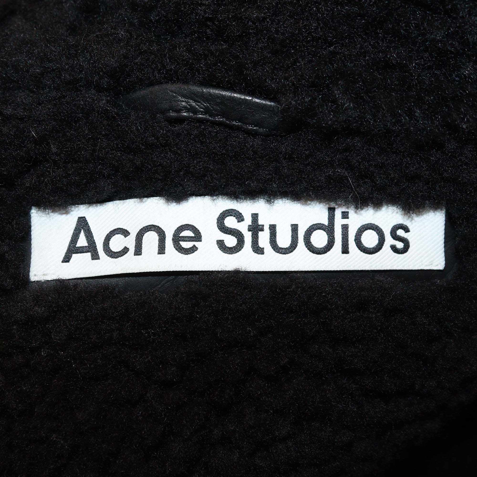 Acne Studio Black Leather Oversized Velocite Shearling Jacket