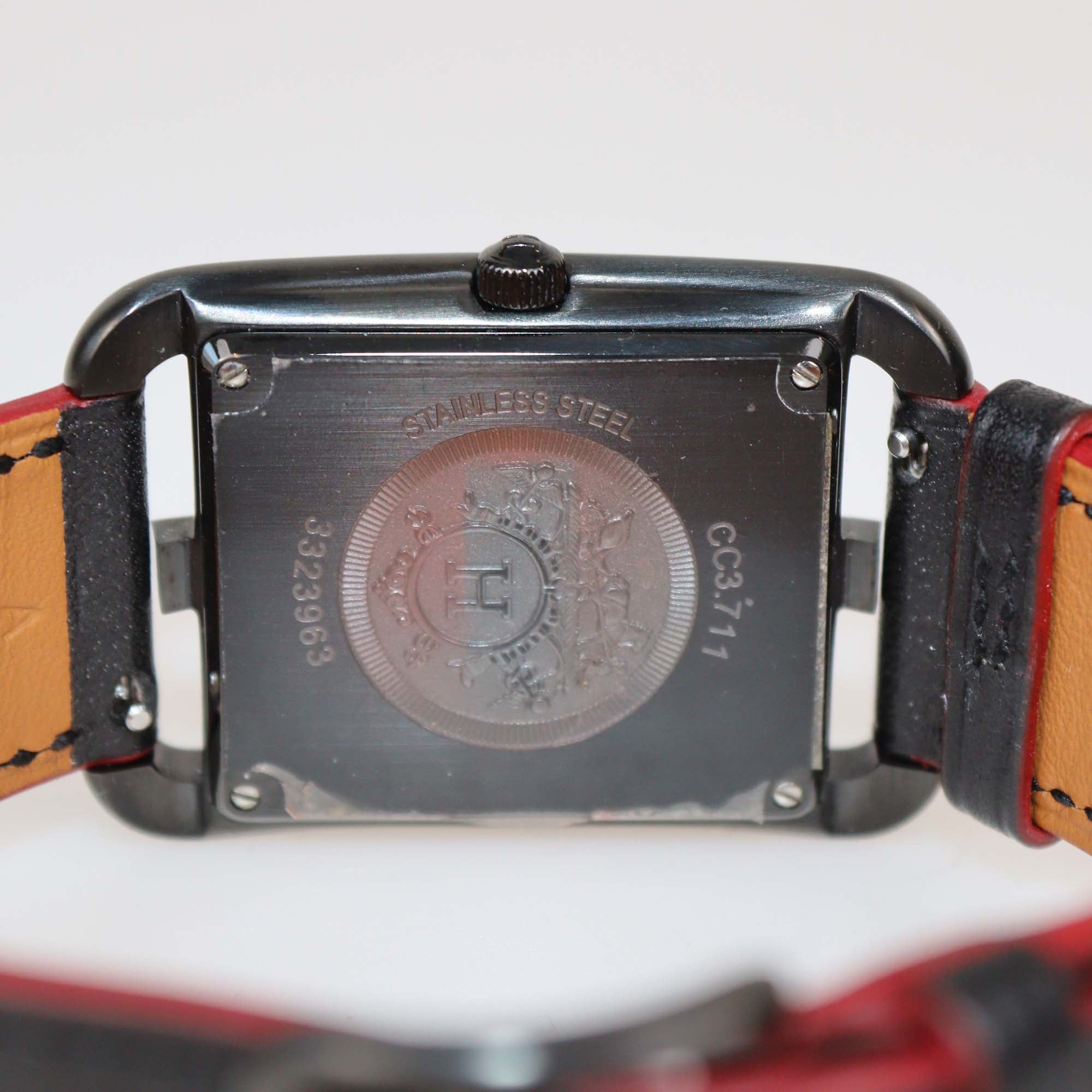 Hermes Black Dial PVD Coated Stainless Steel Calf Leather Cape Code 29 mm Watch