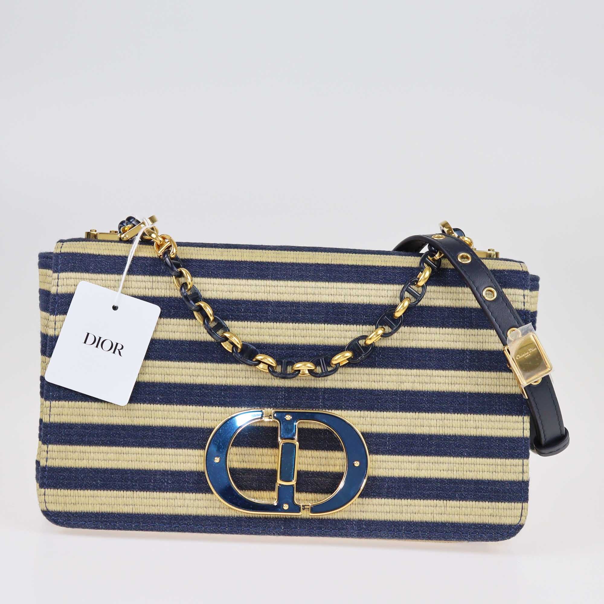 Dior Blue/Beige Stripe Caro Shoulder Bag Bags Christian Dior 