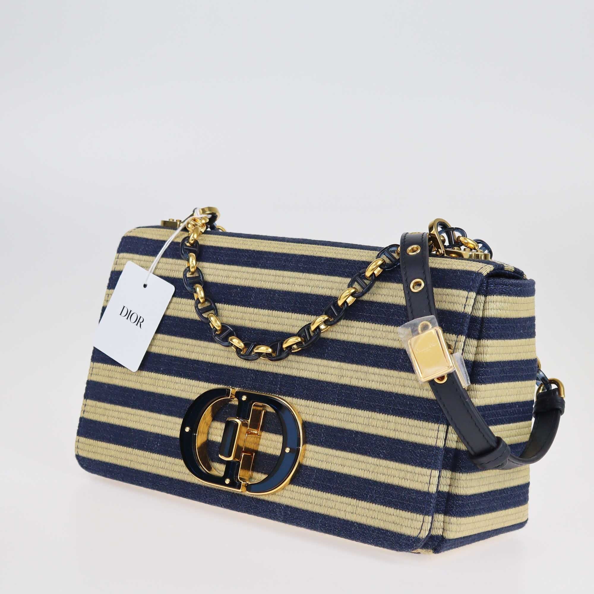 Dior Blue/Beige Stripe Caro Shoulder Bag Bags Christian Dior 