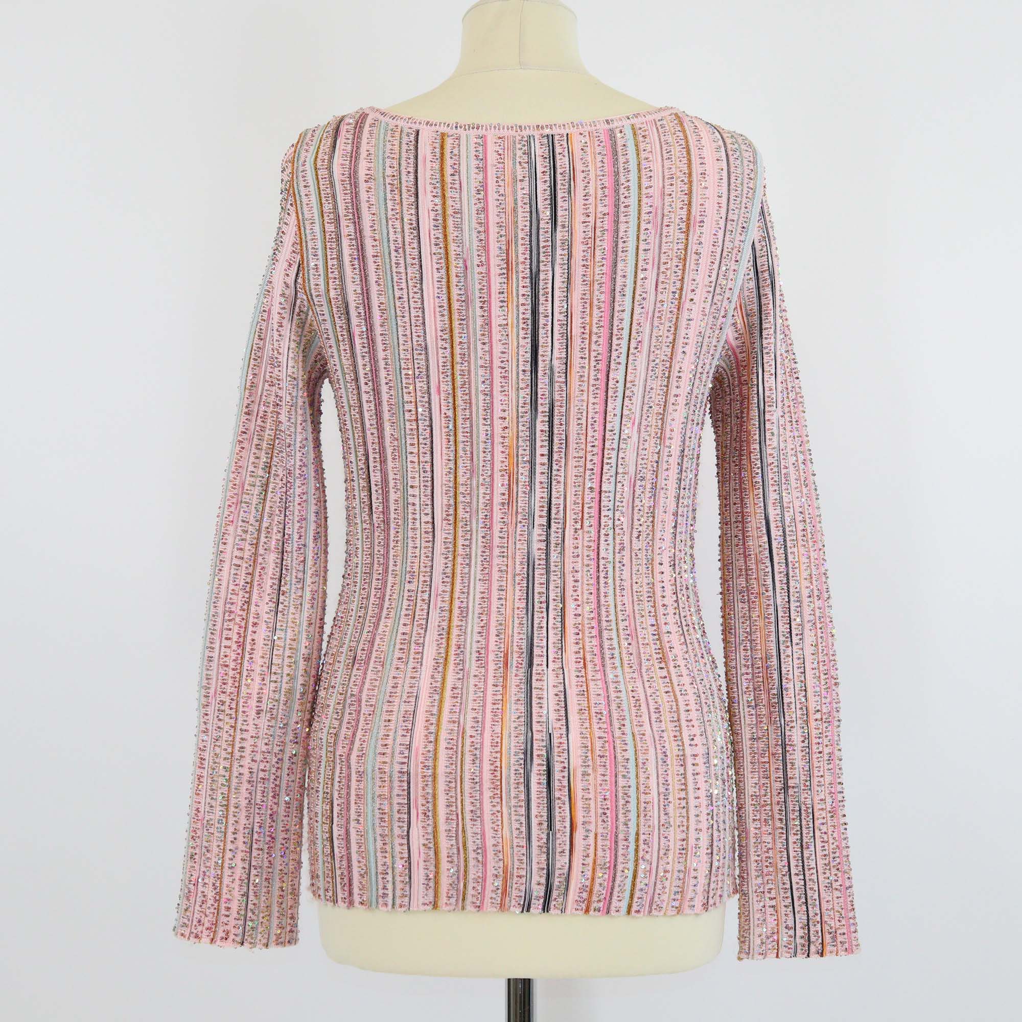 Missoni Light Pink/Multicolor Blend Viscose Sequins V Neck Sweater