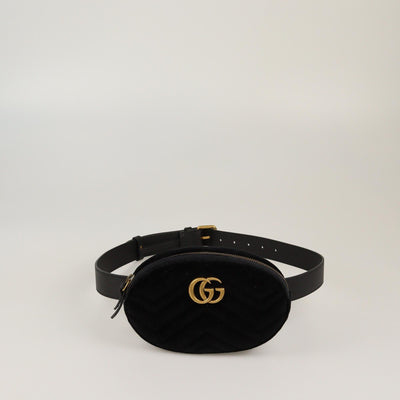 Gucci Black Velvet Matelasse GG Marmont Belt Bag Womens Gucci 
