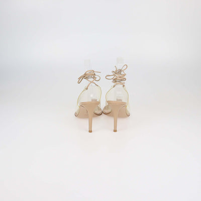 Gianvito Rossi Beige/Clear PVC and Leather Plexi Ankle Wrap Sandals
