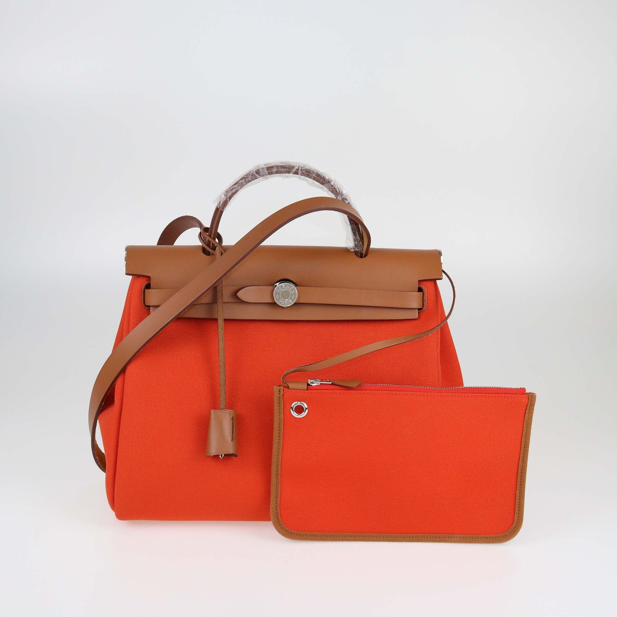 Hermes Orange Mecano/Fauve Vache Hunter and Toile Herbag Zip 31 Womens Hermes 