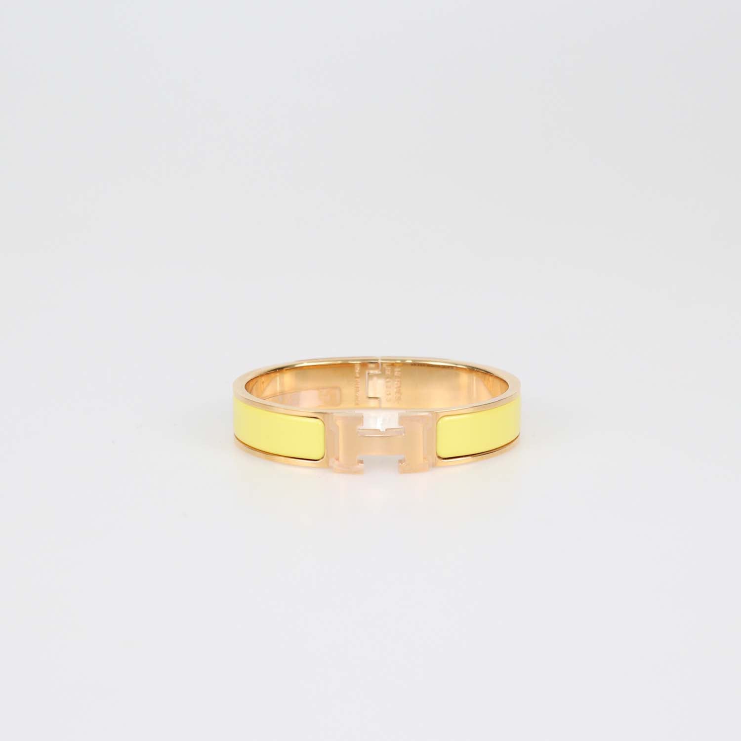Hermes Rose Gold Tone Metal Yellow Enamel Clic H Bracelet PM