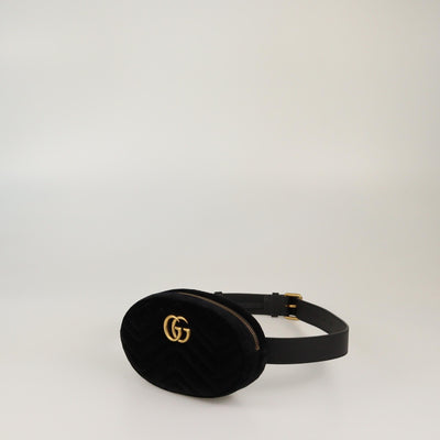 Gucci Black Velvet Matelasse GG Marmont Belt Bag Womens Gucci 