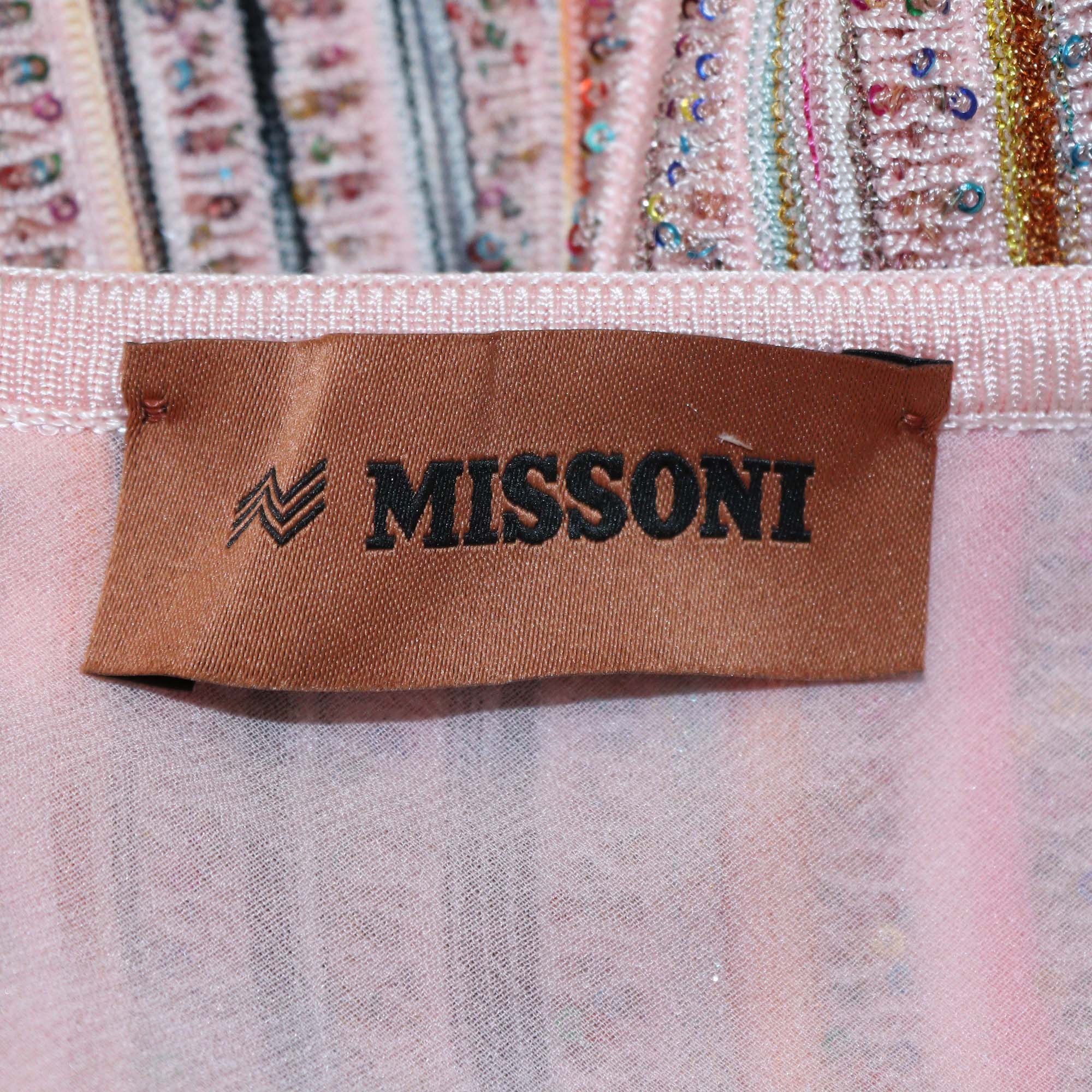 Missoni Light Pink/Multicolor Blend Viscose Sequins V Neck Sweater