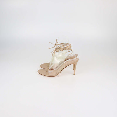 Gianvito Rossi Beige/Clear PVC and Leather Plexi Ankle Wrap Sandals