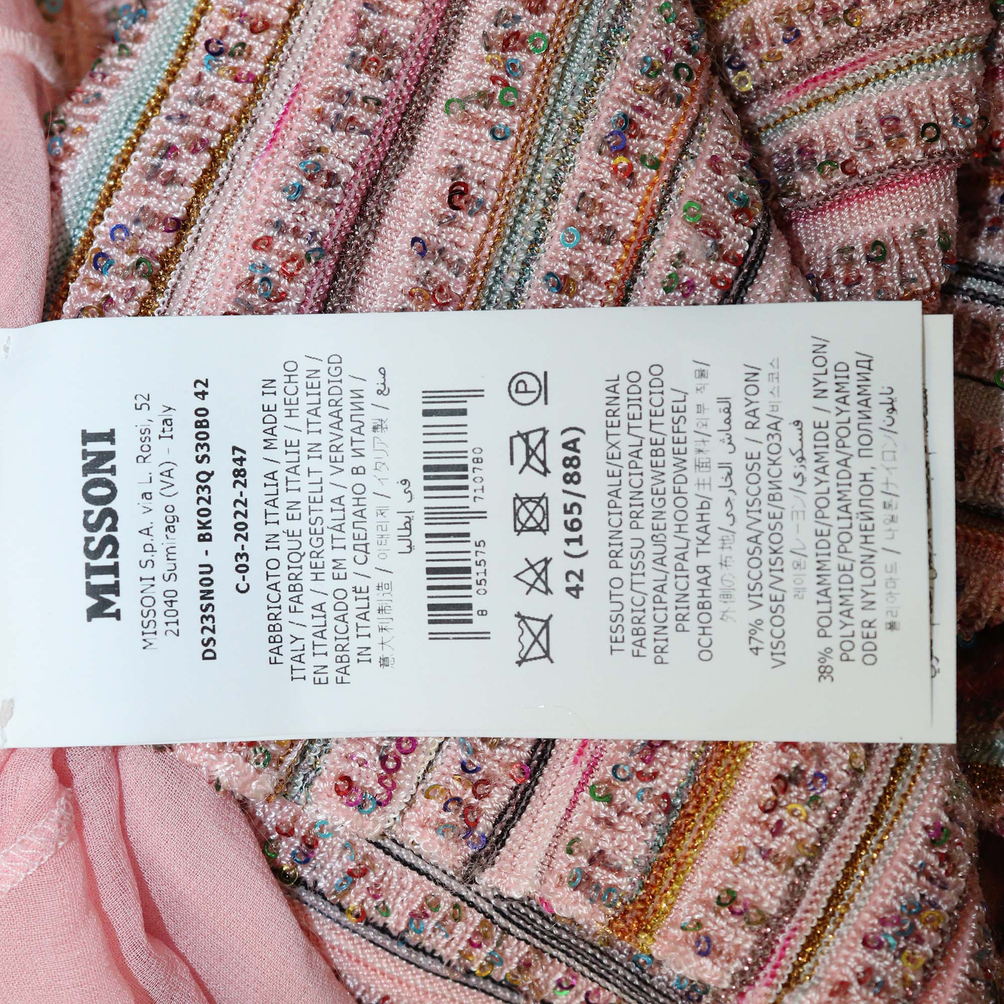 Missoni Light Pink/Multicolor Blend Viscose Sequins V Neck Sweater