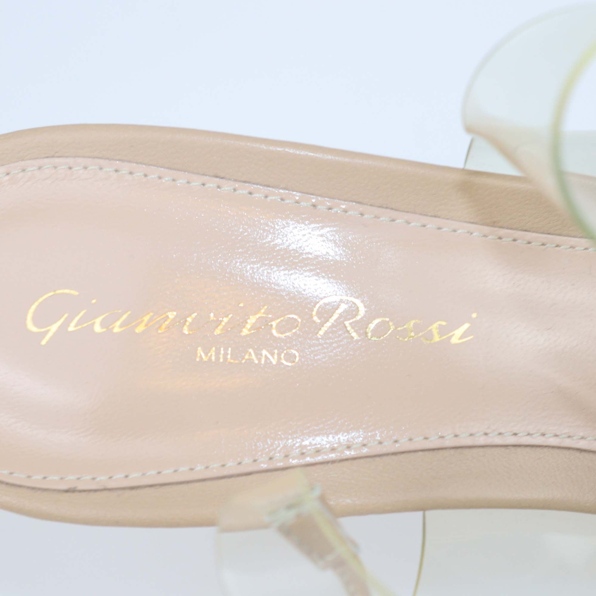 Gianvito Rossi Beige/Clear PVC and Leather Plexi Ankle Wrap Sandals