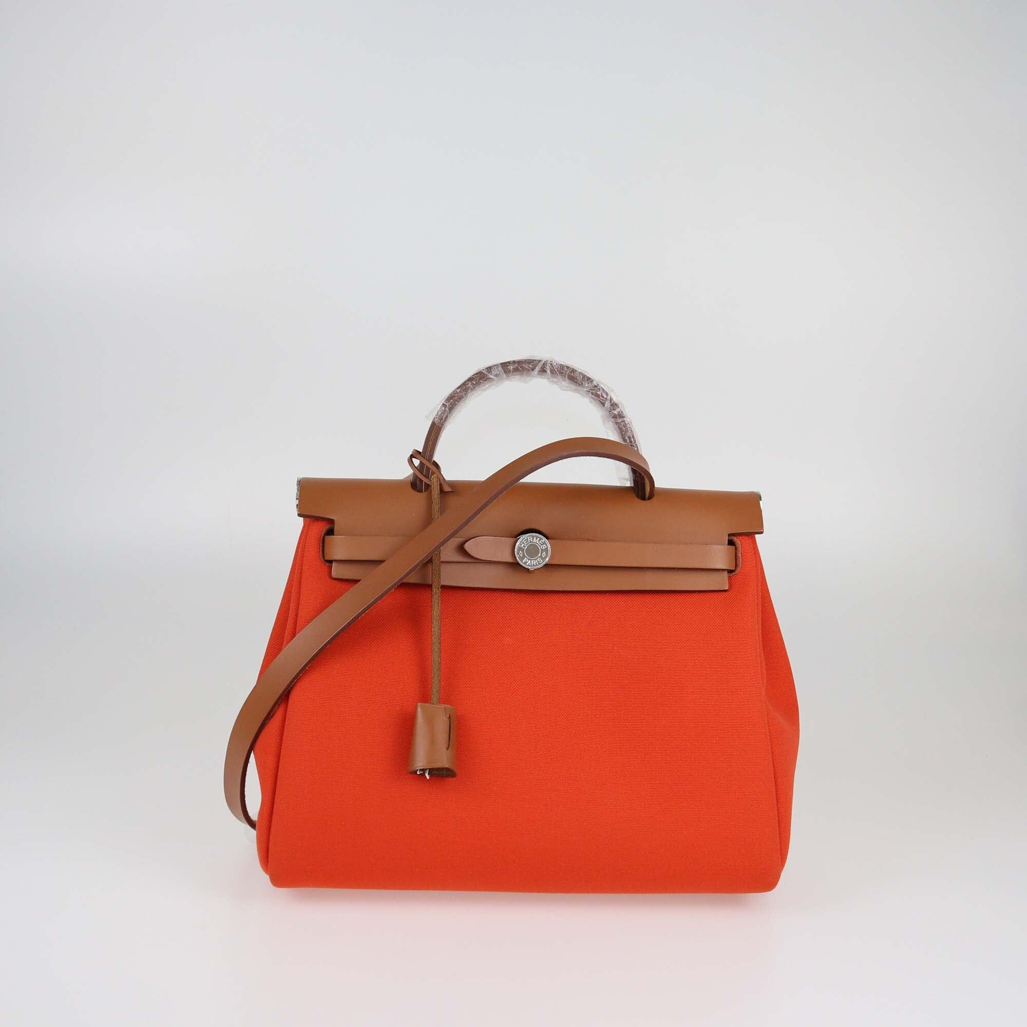 Hermes Orange Mecano/Fauve Vache Hunter and Toile Herbag Zip 31 Womens Hermes 