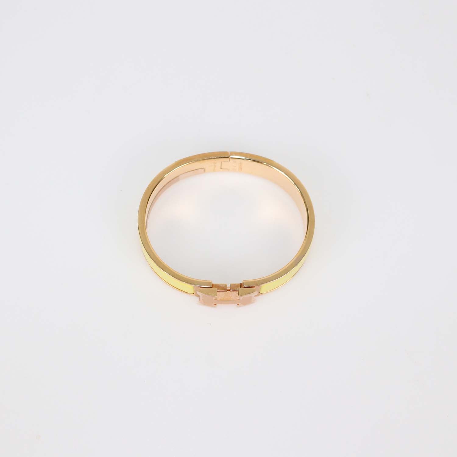 Hermes Rose Gold Tone Metal Yellow Enamel Clic H Bracelet PM