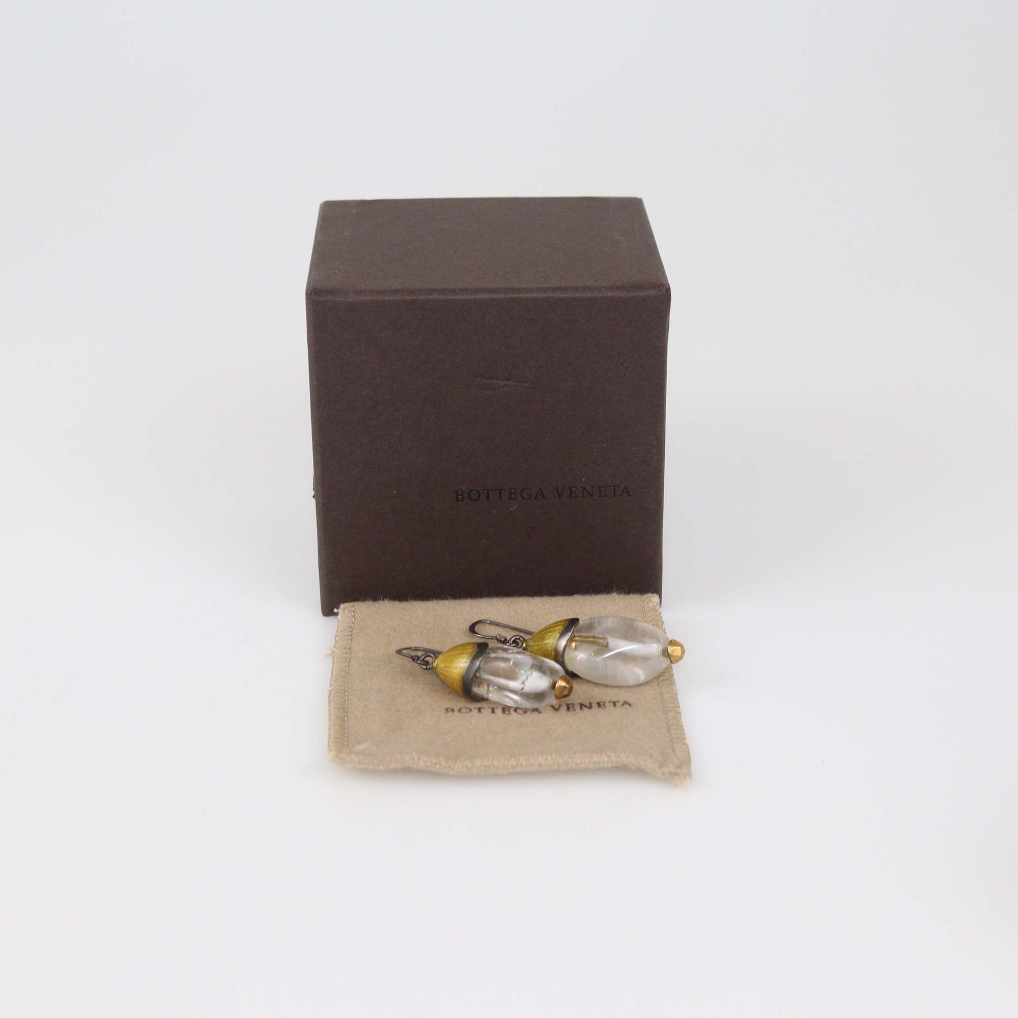 Bottega Veneta Gold Plated Silver Rock Crystal Quartz Drop Earrings