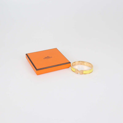 Hermes Rose Gold Tone Metal Yellow Enamel Clic H Bracelet PM