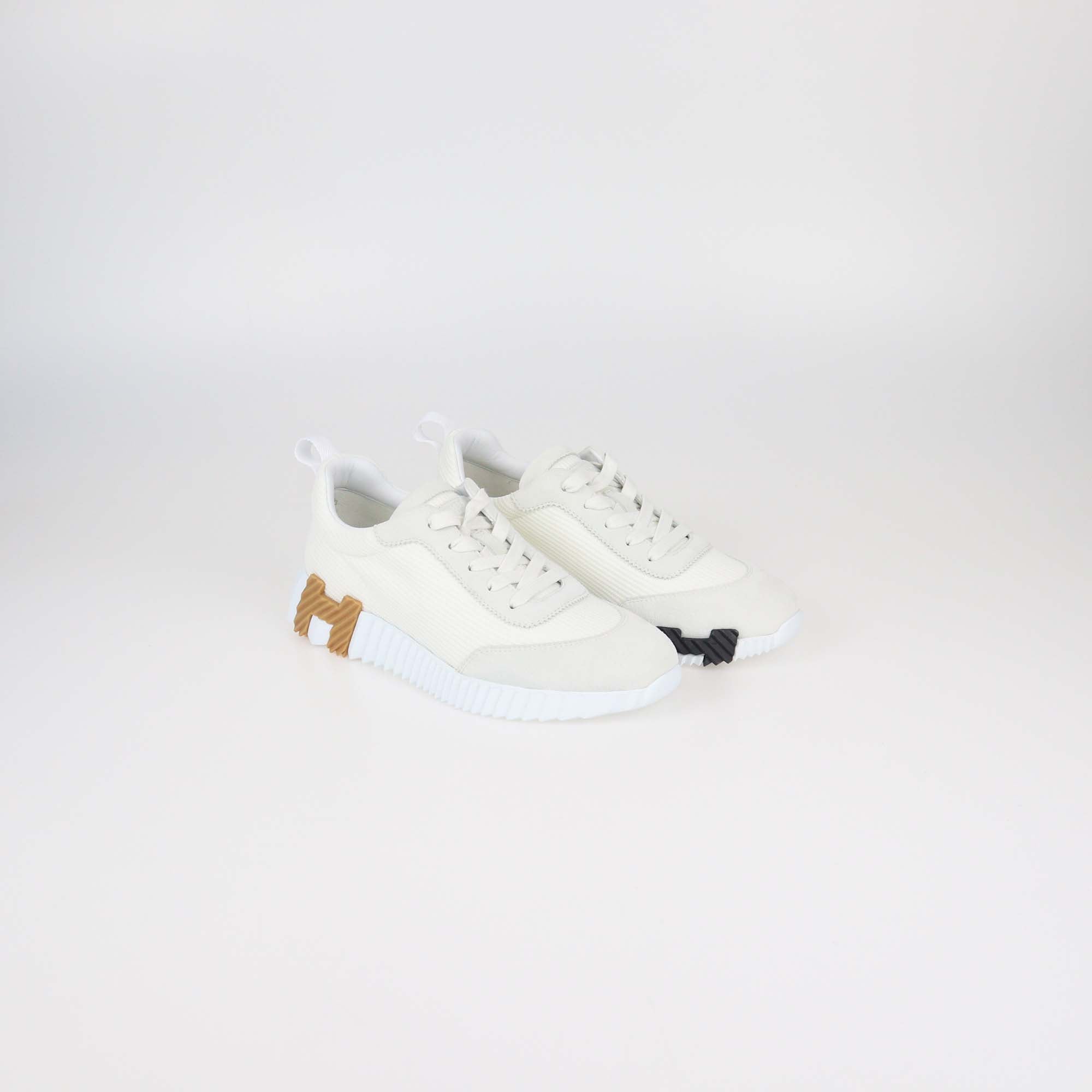 Hermes White Technical Mesh and Suede Bouncing Sneakers