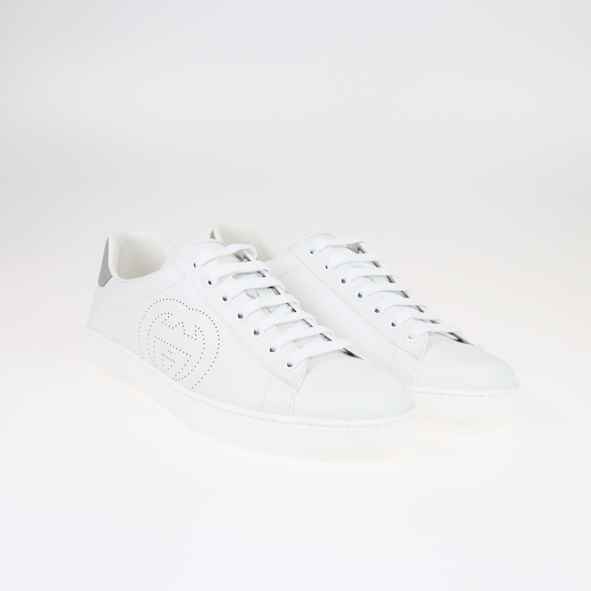 Gucci White Perforated Interlocking G Ace Sneakers Shoes Gucci 