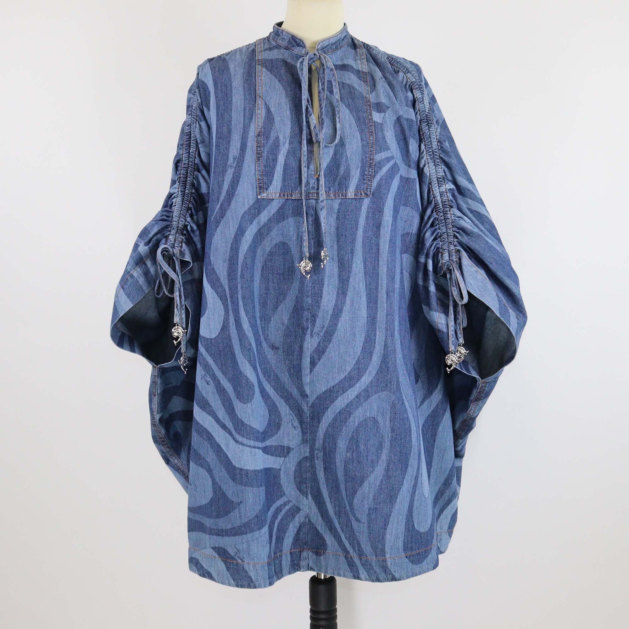 Pucci Blue Denim Marmo Print Kaftan Dress