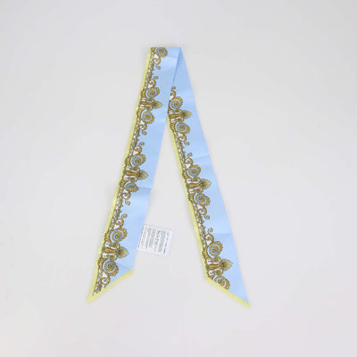 Versace Light Blue/Yellow Silk Spring Barocco Print Twill Ribbon