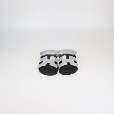 Hermes Gris Argenté Leather Chypre Sandals