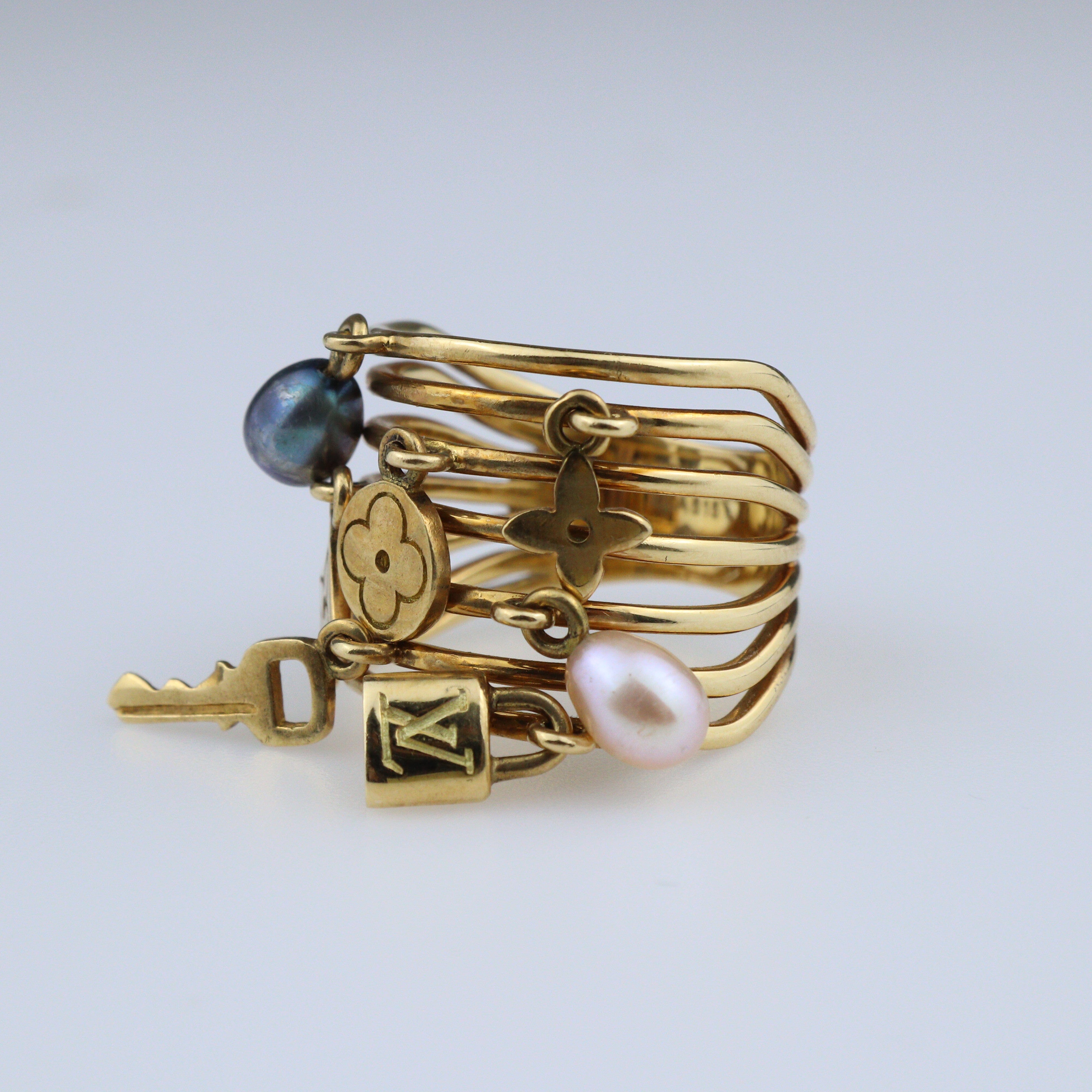 Gold Pearl Monogram Charm Ring Jewellery Louis Vuitton 