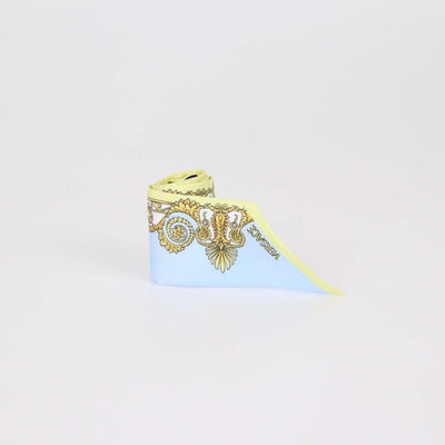 Versace Light Blue/Yellow Silk Spring Barocco Print Twill Ribbon