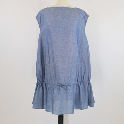 Alaia Blue Blend Cotton Chambray Ruched Mini Dress