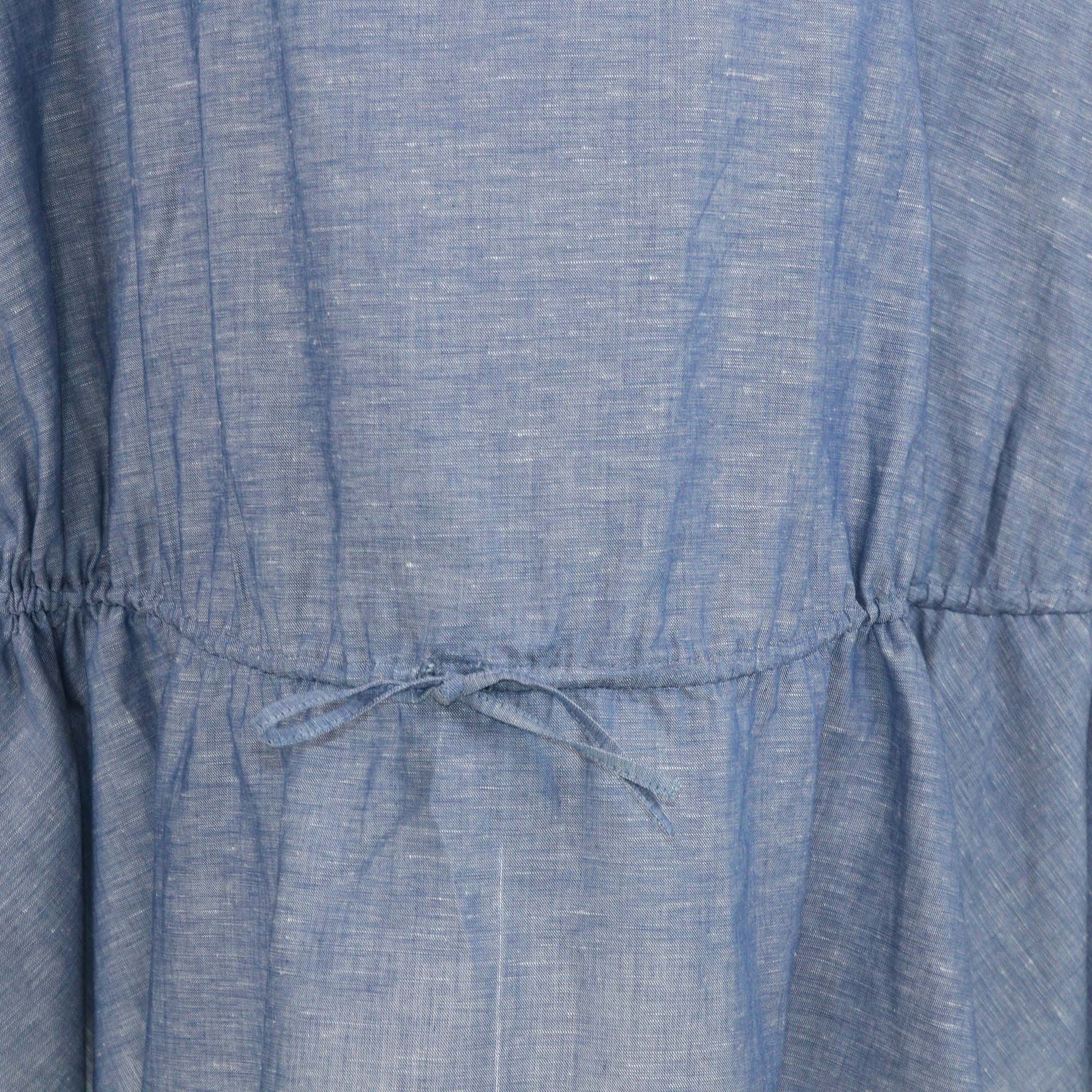 Alaia Blue Blend Cotton Chambray Ruched Mini Dress