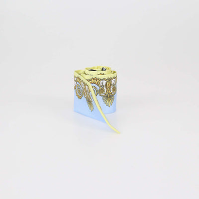 Versace Light Blue/Yellow Silk Spring Barocco Print Twill Ribbon