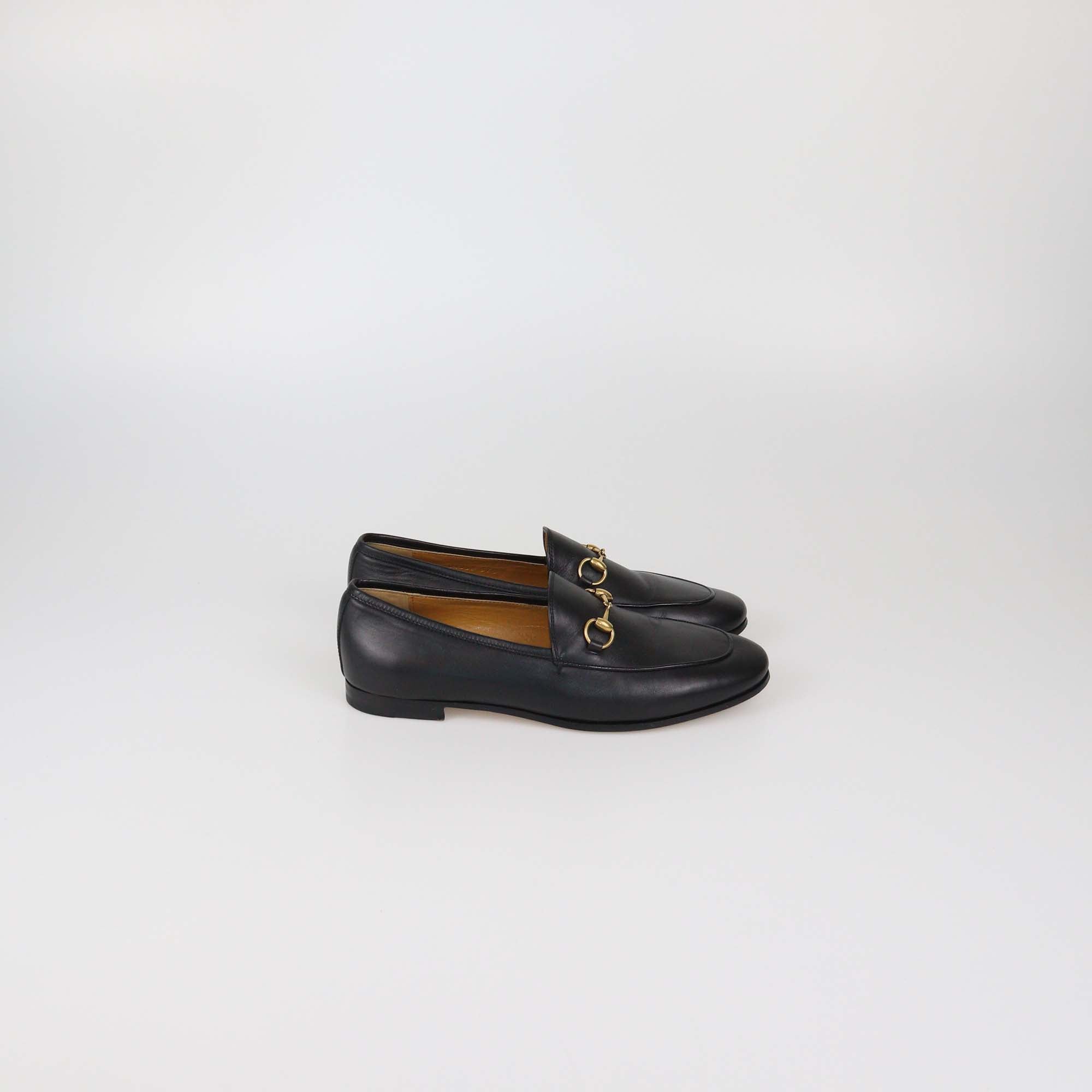 Gucci Black Leather Jordaan Horsebit Loafers