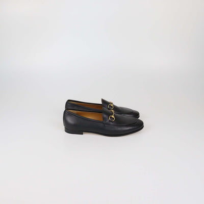 Gucci Black Leather Jordaan Horsebit Loafers