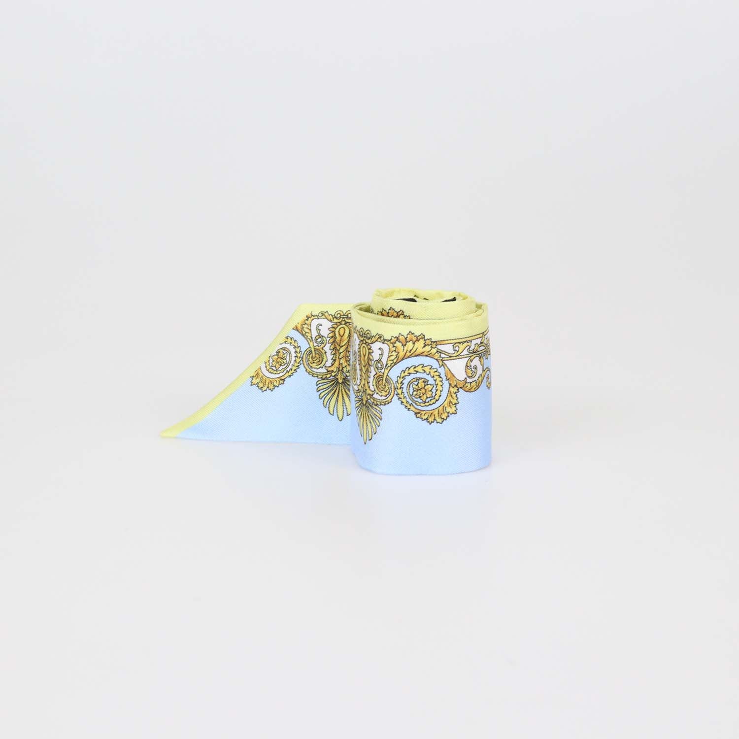 Versace Light Blue/Yellow Silk Spring Barocco Print Twill Ribbon