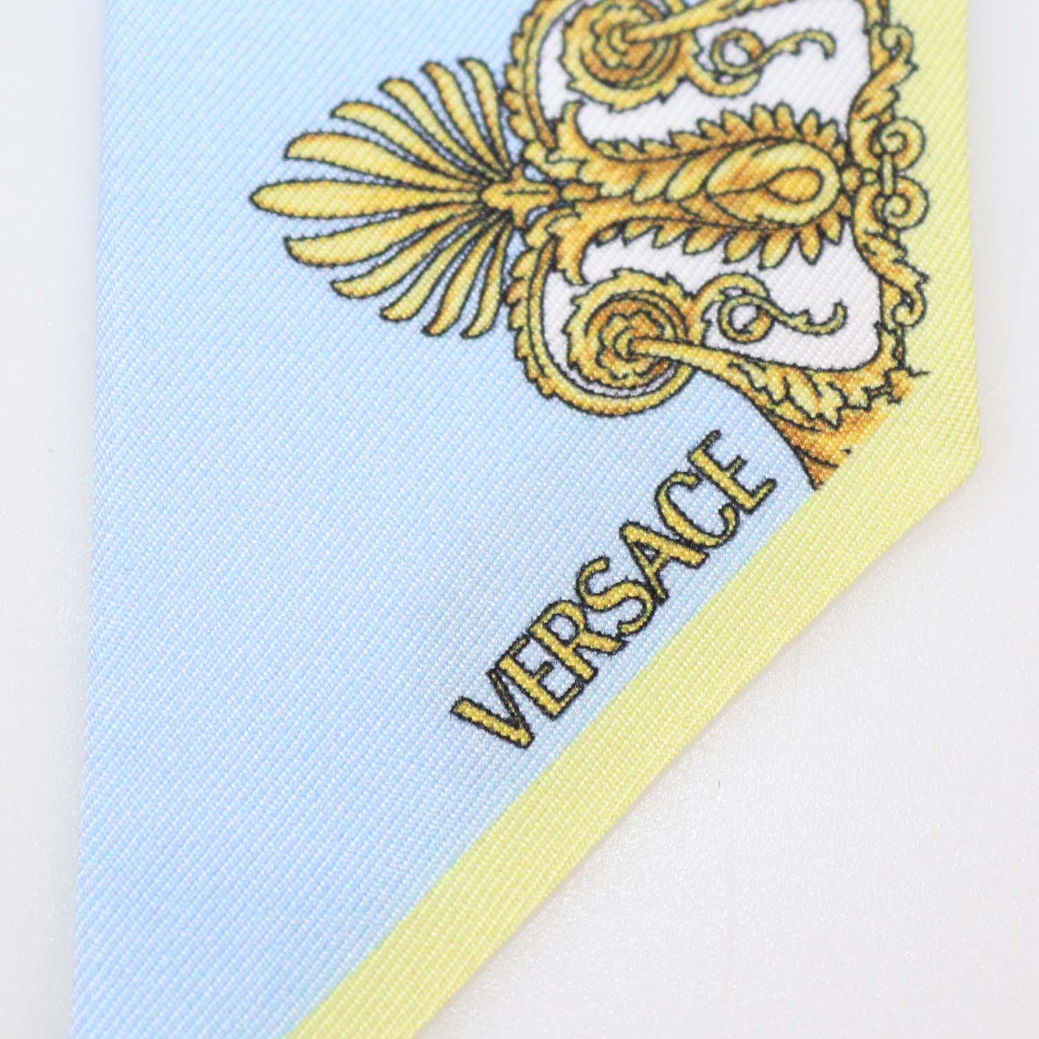 Versace Light Blue/Yellow Silk Spring Barocco Print Twill Ribbon