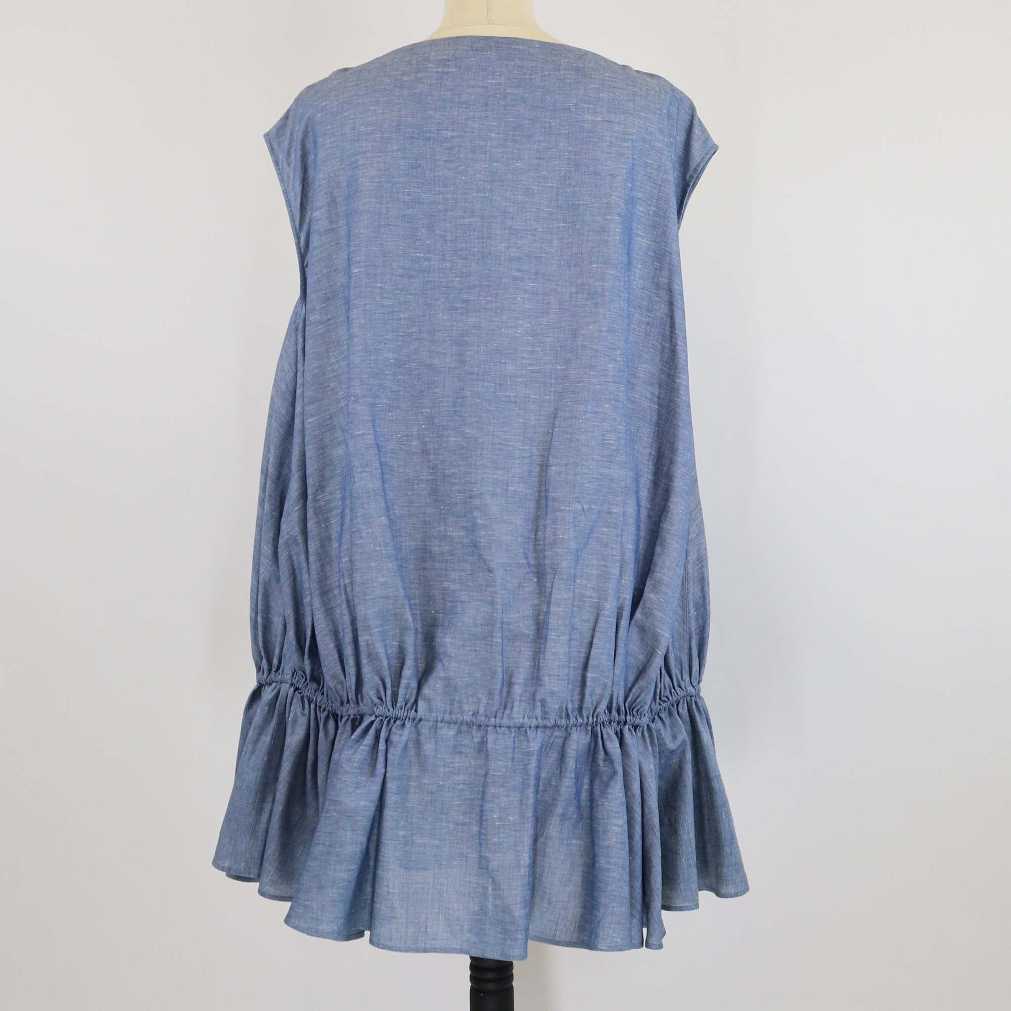 Alaia Blue Blend Cotton Chambray Ruched Mini Dress