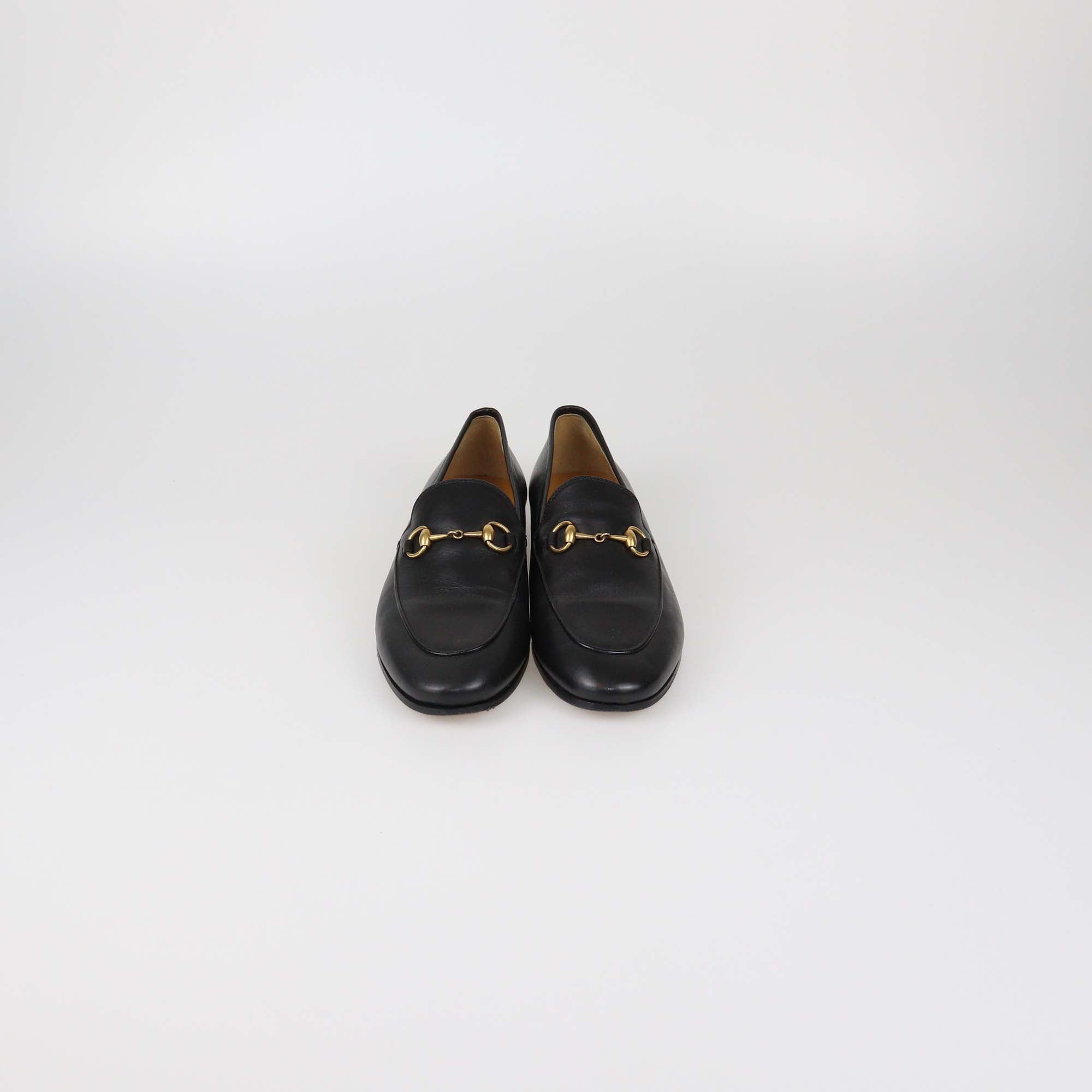 Gucci Black Leather Jordaan Horsebit Loafers