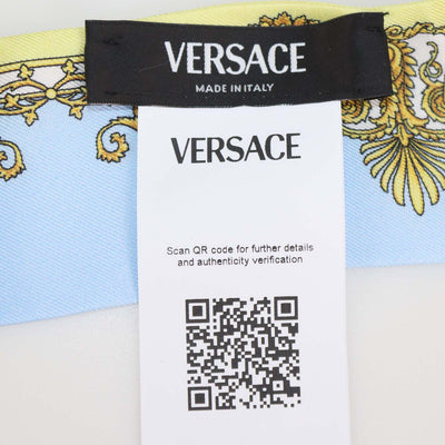 Versace Light Blue/Yellow Silk Spring Barocco Print Twill Ribbon