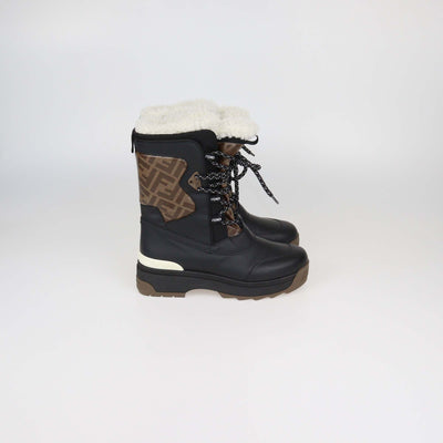Fendi Black/Brown Zucca Coated Canvas and Leather T-Rex Snow Boots