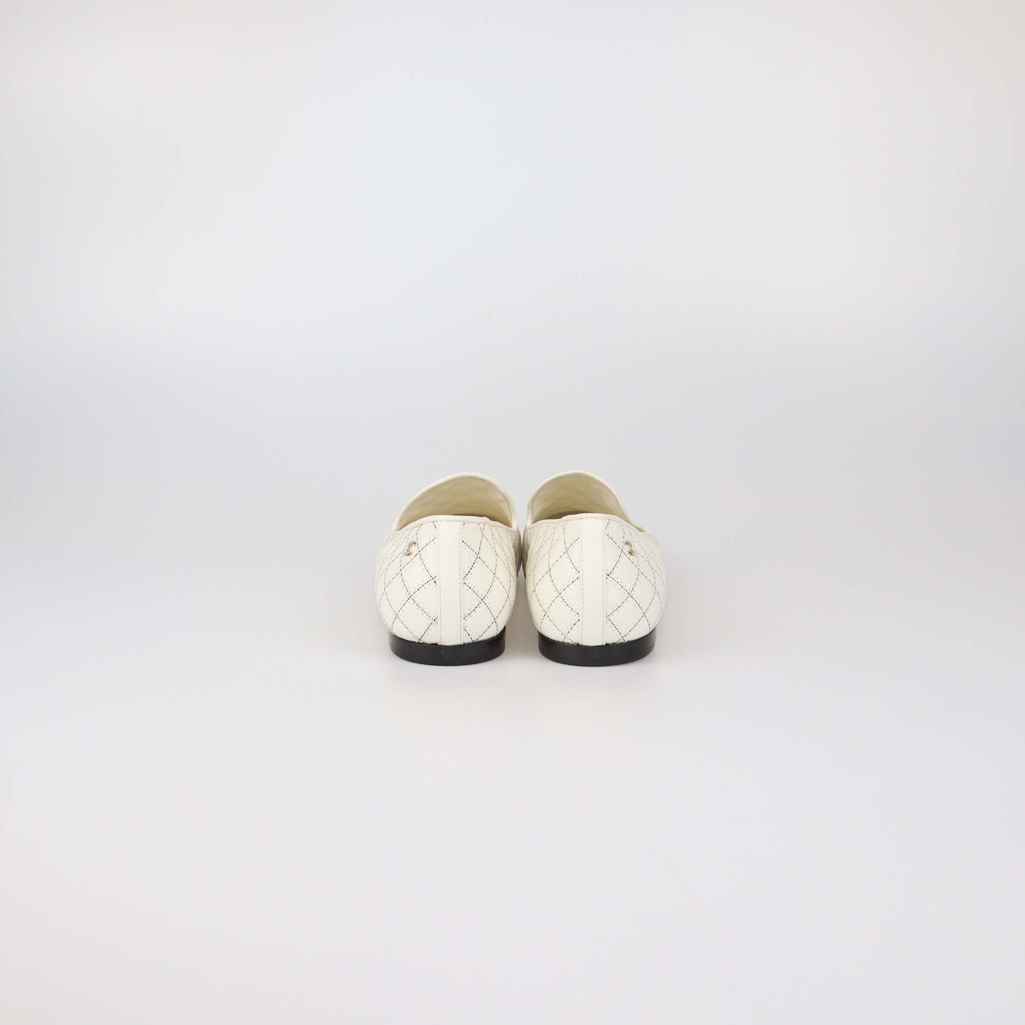 Chanel Off White Quilted Leather Slip On Loafers