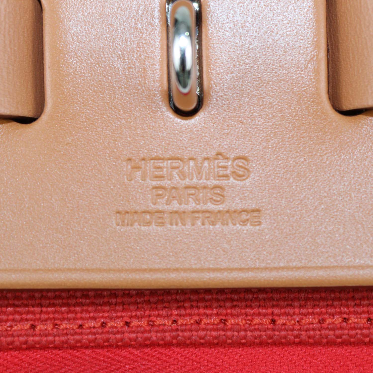Hermes Rouge Tomate, Natural Canvas and Leather Herbag Sellier Zip 31 Bag