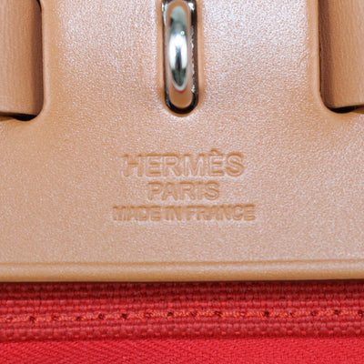 Hermes Rouge Tomate, Natural Canvas and Leather Herbag Sellier Zip 31 Bag