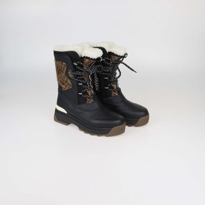 Fendi Black/Brown Zucca Coated Canvas and Leather T-Rex Snow Boots