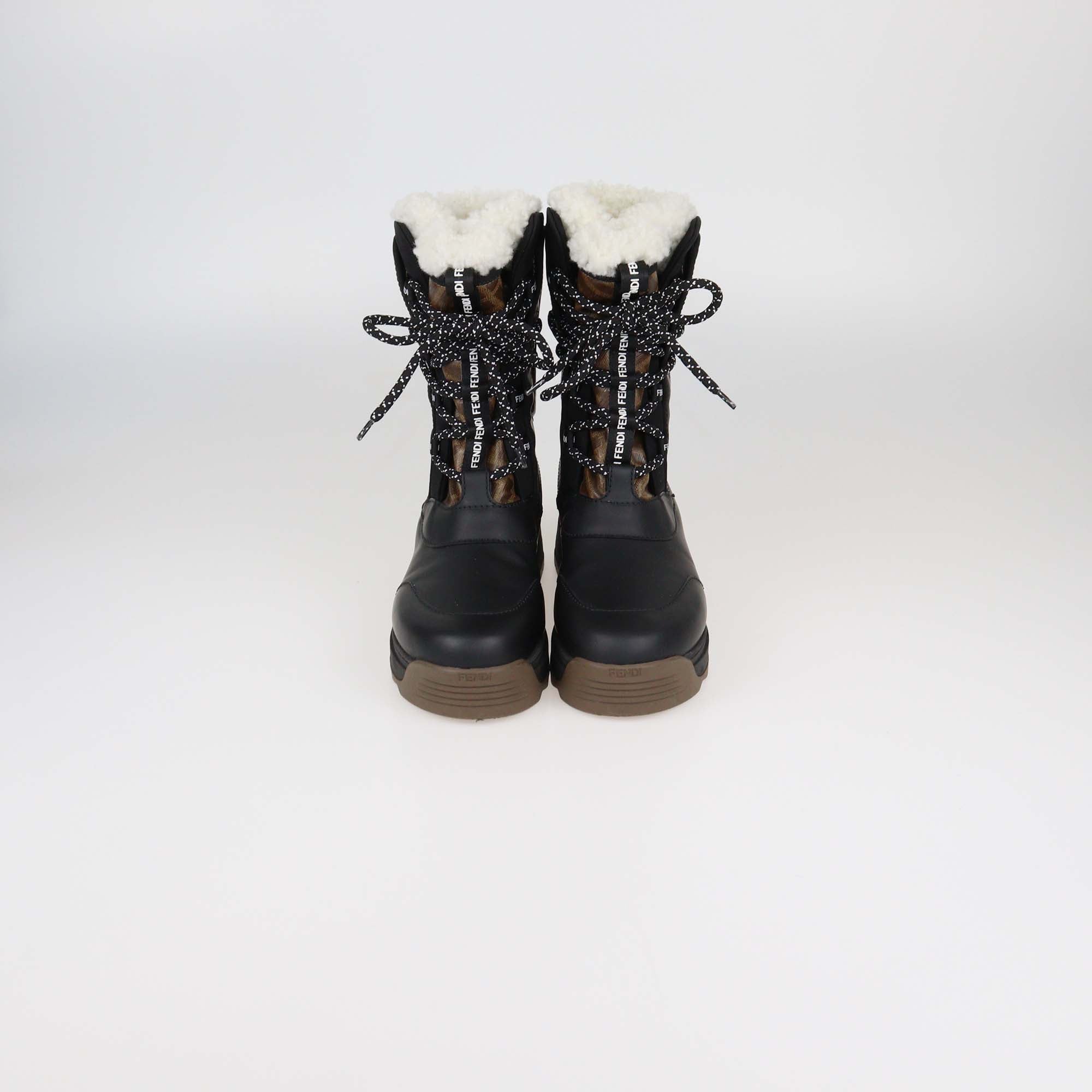 Fendi Black/Brown Zucca Coated Canvas and Leather T-Rex Snow Boots