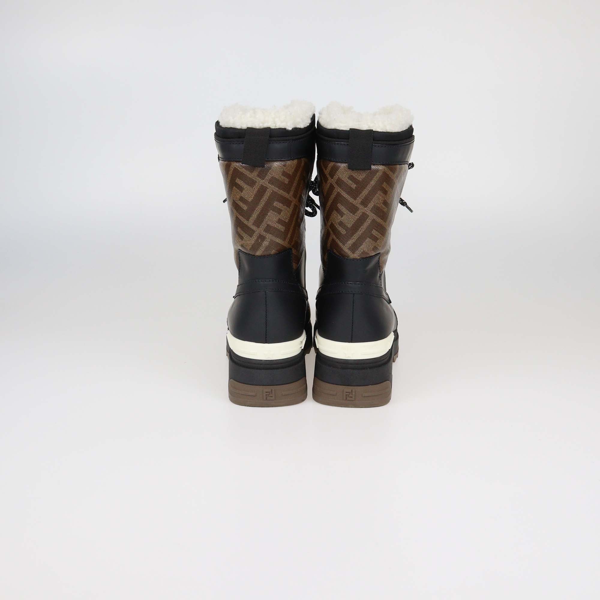 Fendi Black/Brown Zucca Coated Canvas and Leather T-Rex Snow Boots