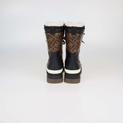 Fendi Black/Brown Zucca Coated Canvas and Leather T-Rex Snow Boots