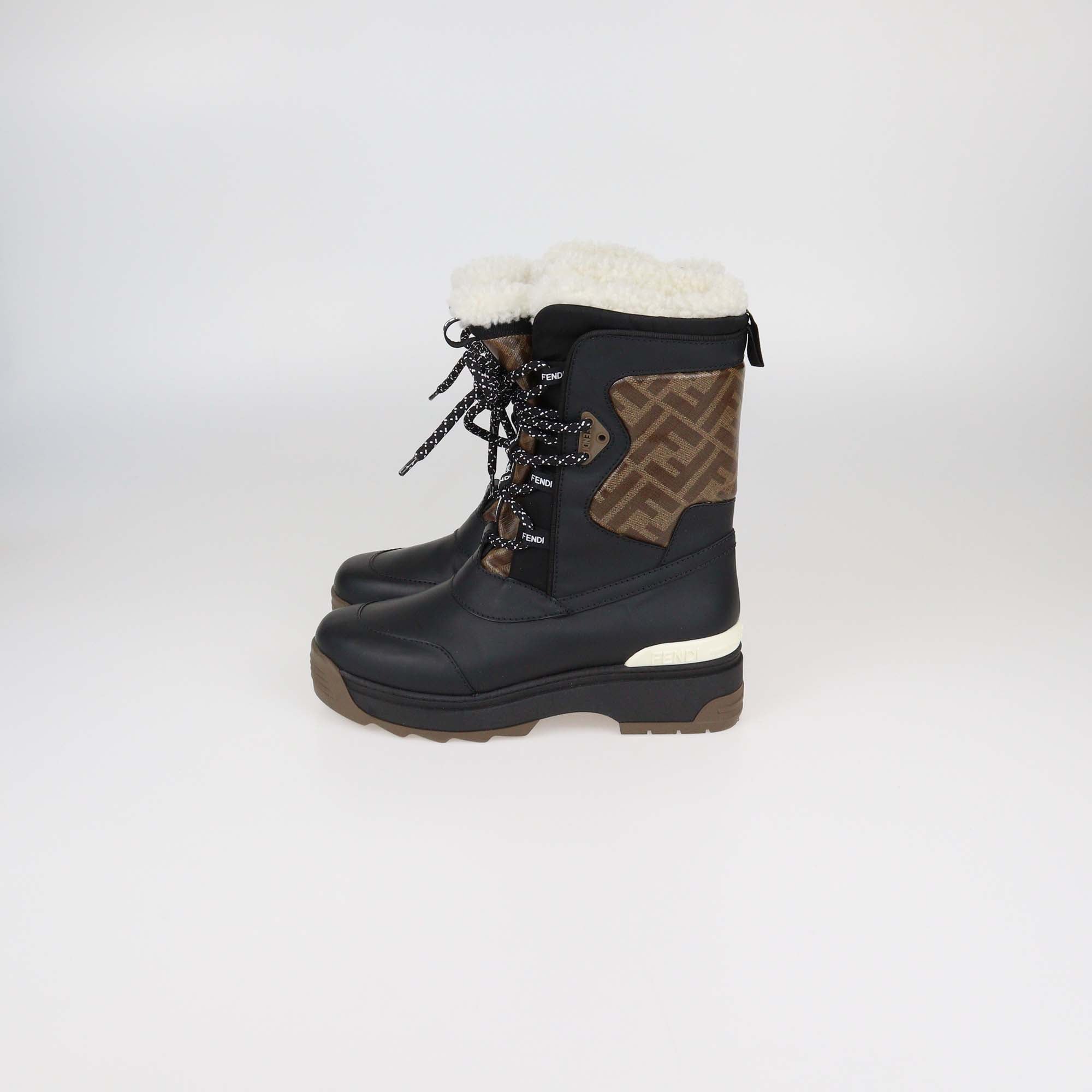 Fendi Black/Brown Zucca Coated Canvas and Leather T-Rex Snow Boots