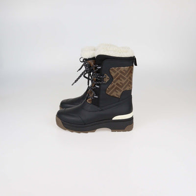 Fendi Black/Brown Zucca Coated Canvas and Leather T-Rex Snow Boots