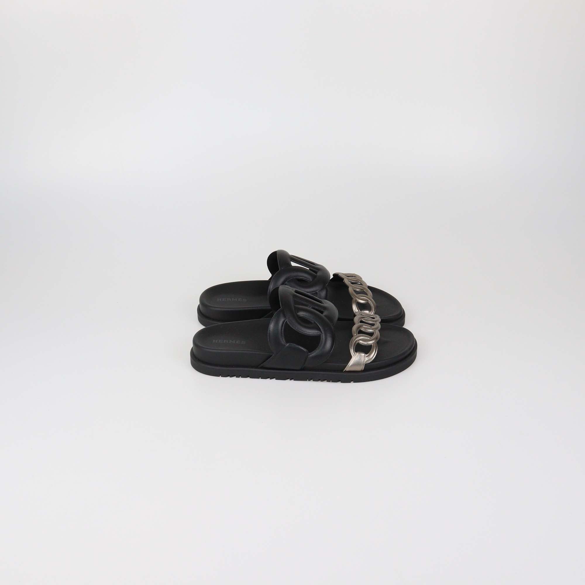 Hermes Black/Mordore Leather Extra Sandals