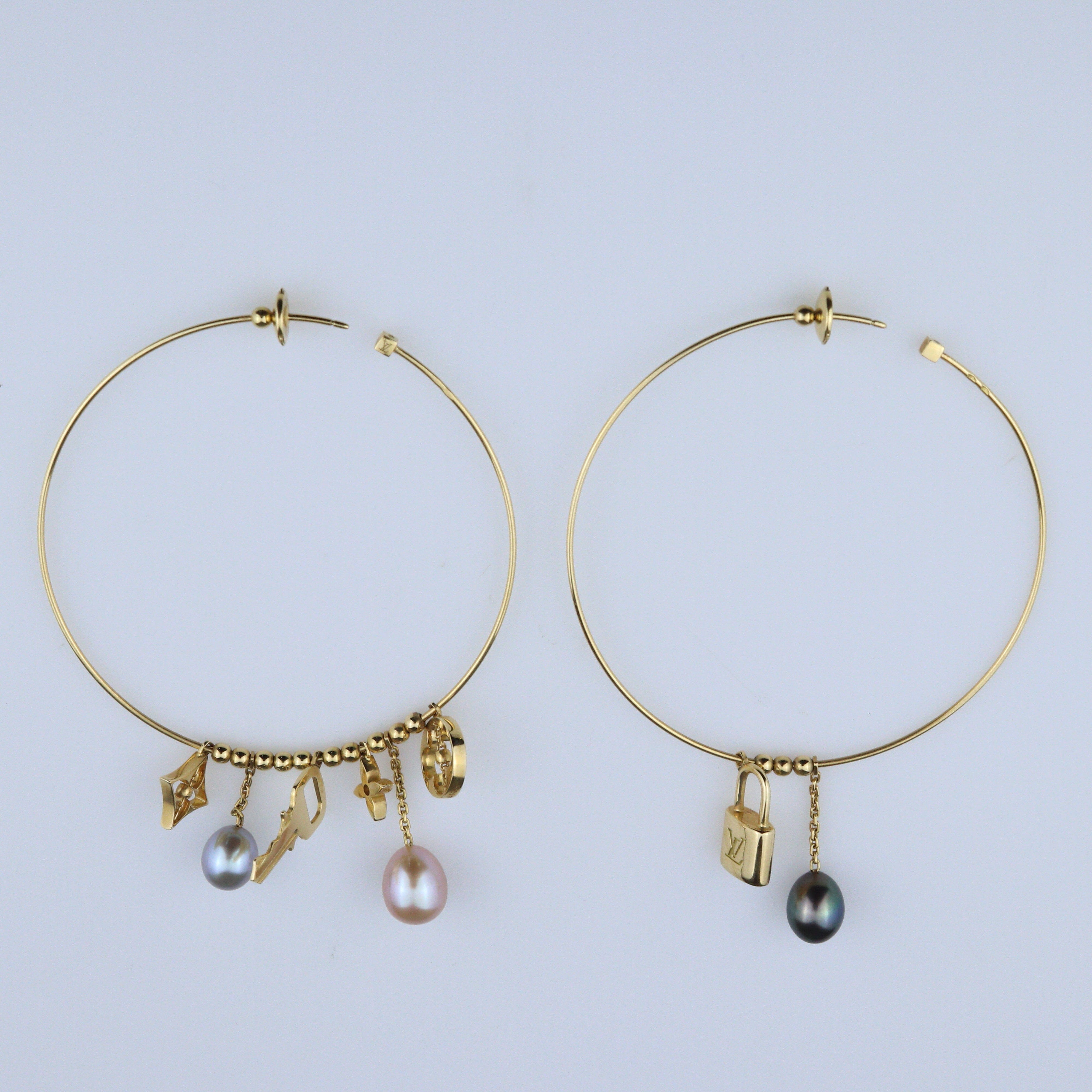 Gold Pearl Monogram Hoop Earrings Fine Jewelry Louis Vuitton 