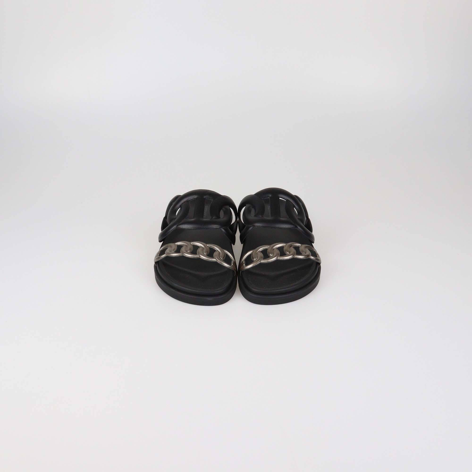Hermes Black/Mordore Leather Extra Sandals