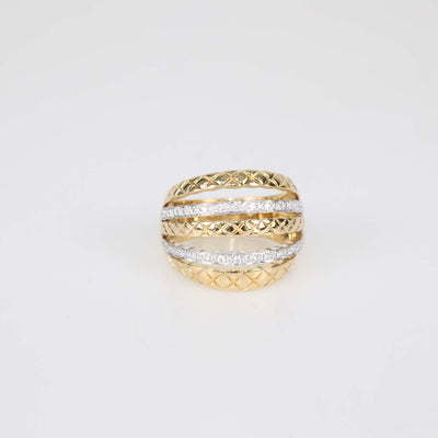Chanel Two-Tone 18K Gold Diamond Quilted Coco Crush Cocktail Ring Size 11 US