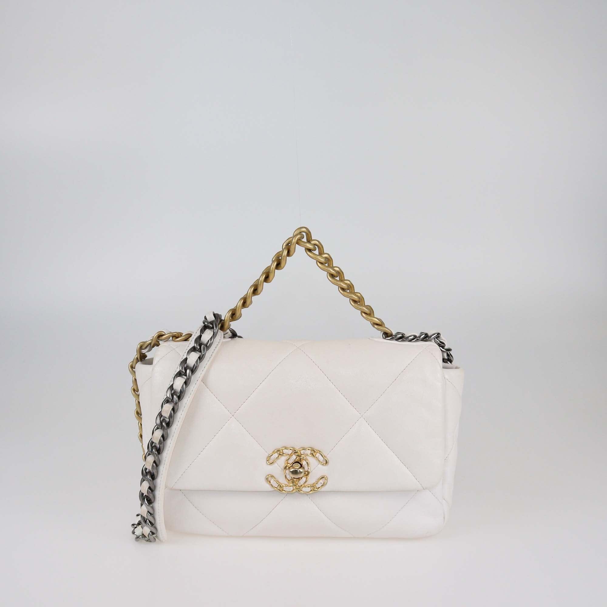 Chanel White Quilted Medium 19 Flap Bag Womens Chanel 